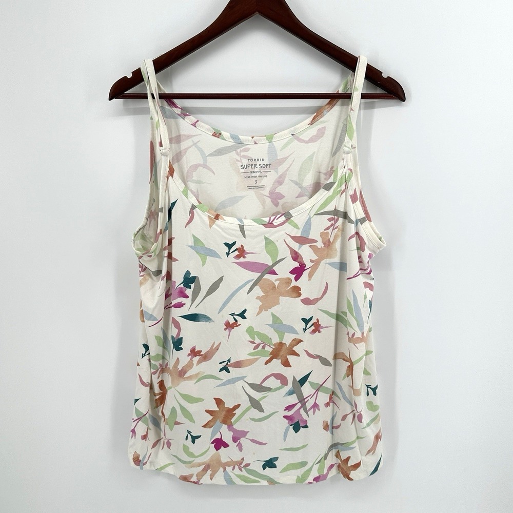 Torrid Super Soft White & Multi Watercolor Floral Swing Cami Size 3X